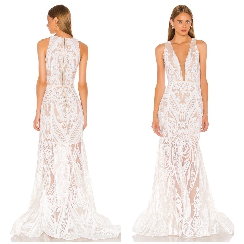 NWT Bronx And Banco Ester Beaded Deep V Sequin-embellished Gown Bridal Dress XS 